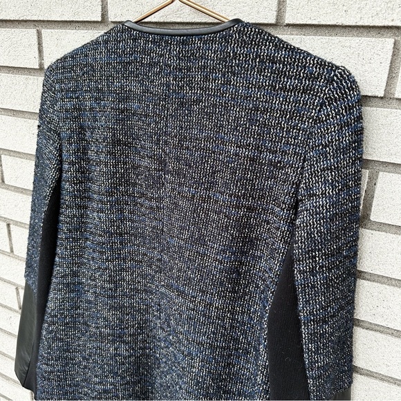 Yigal Azrouël Wool Tweed Moto Jacket Lambskin Leather Asymmetrical Zip Blazer - Picture 4 of 11